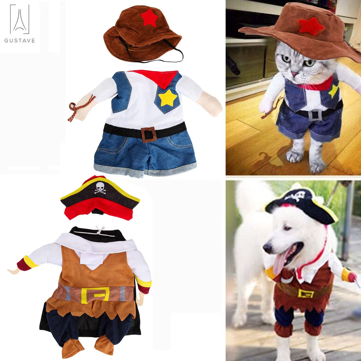 Halloween Dog Cat Costume Suit, Caribbean Pirate Pet Clothes for Small Dogs & Cats Dressing up Party Apparel Clothing "Caribbean Pirate, L"