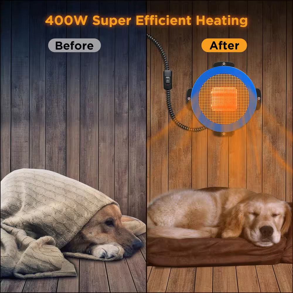 400-Watt 6.7 In. H Electric Ceramic Space Heater Neighborhood Dog House Heater 10 Ft. anti Bite Cord, Waterproof Control