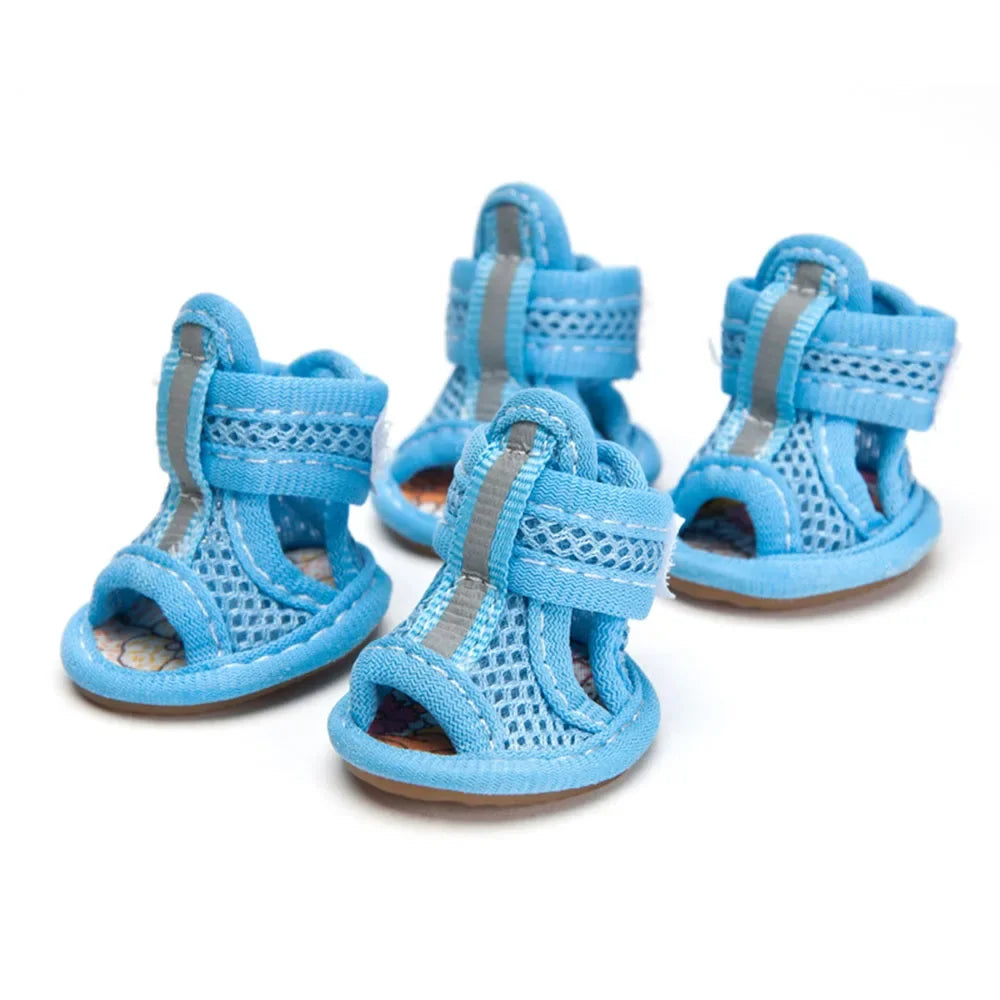 4 Pcs Summer Pet Sandals Rubber Sole Dog Sneakers Reflective Breathable Mesh Dog Shoes for Small Medium Dogs Summer Pet Outfits