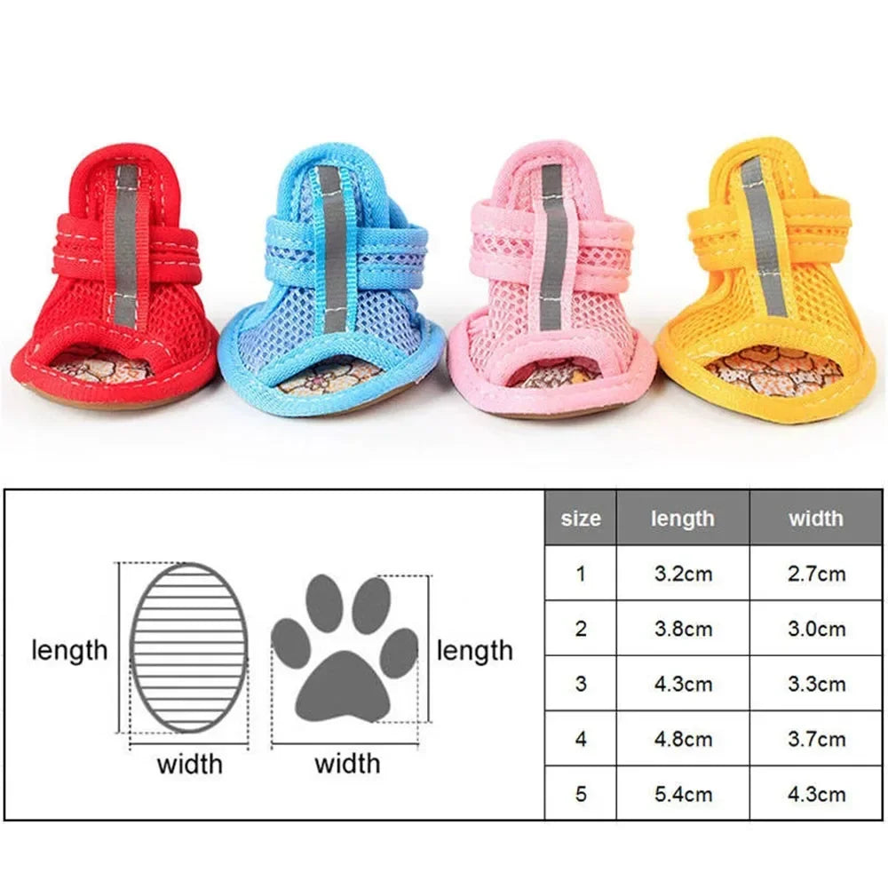4 Pcs Summer Pet Sandals Rubber Sole Dog Sneakers Reflective Breathable Mesh Dog Shoes for Small Medium Dogs Summer Pet Outfits