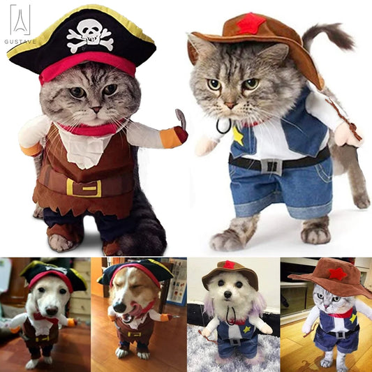Halloween Dog Cat Costume Suit, Caribbean Pirate Pet Clothes for Small Dogs & Cats Dressing up Party Apparel Clothing "Caribbean Pirate, L"