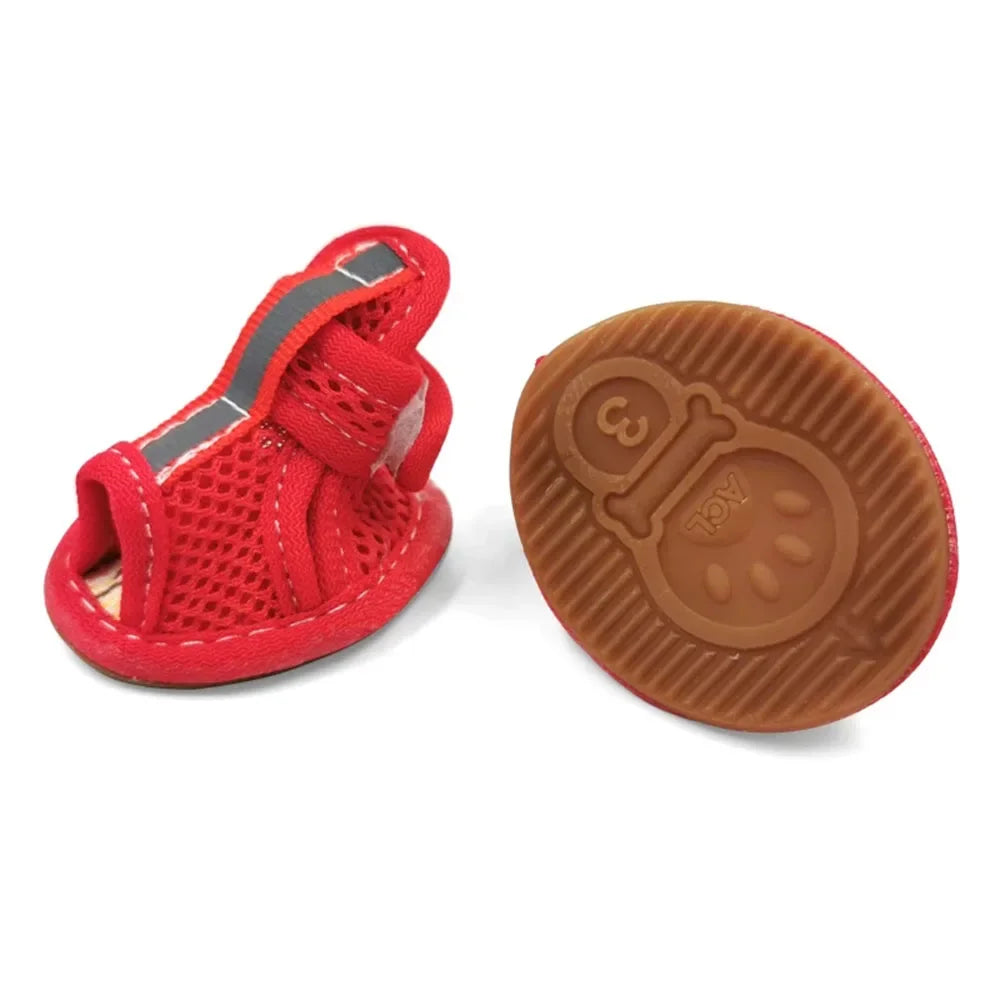 4 Pcs Summer Pet Sandals Rubber Sole Dog Sneakers Reflective Breathable Mesh Dog Shoes for Small Medium Dogs Summer Pet Outfits