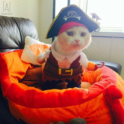 Halloween Dog Cat Costume Suit, Caribbean Pirate Pet Clothes for Small Dogs & Cats Dressing up Party Apparel Clothing "Caribbean Pirate, L"
