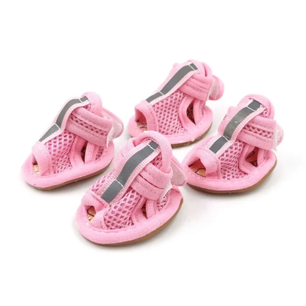 4 Pcs Summer Pet Sandals Rubber Sole Dog Sneakers Reflective Breathable Mesh Dog Shoes for Small Medium Dogs Summer Pet Outfits