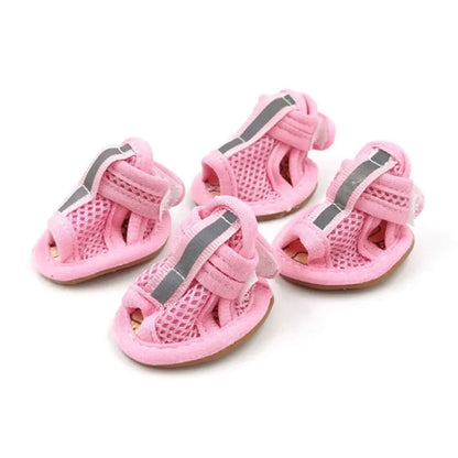 4 Pcs Summer Pet Sandals Rubber Sole Dog Sneakers Reflective Breathable Mesh Dog Shoes for Small Medium Dogs Summer Pet Outfits