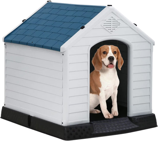 Dog House Indoor Outdoor Durable Ventilate Waterproof Pet Plastic Dog House for Small Medium Large Dogs,28"L X 26"W X 28"H,Blue