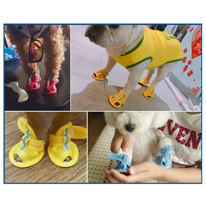4 Pcs Summer Pet Sandals Rubber Sole Dog Sneakers Reflective Breathable Mesh Dog Shoes for Small Medium Dogs Summer Pet Outfits